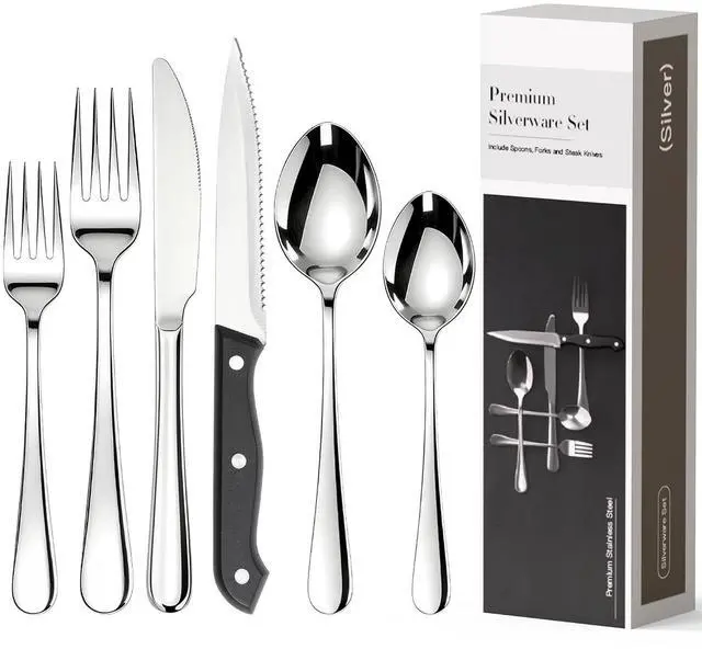 Main image of Astercook 49-Pieces Silverware Set with Steak Knives, Tableware Set for 8 - Great Food-Grade Stainless Steel Flatware Set, Mirror-Polished Dining Utensil Set Perfect for Home & Restaurant