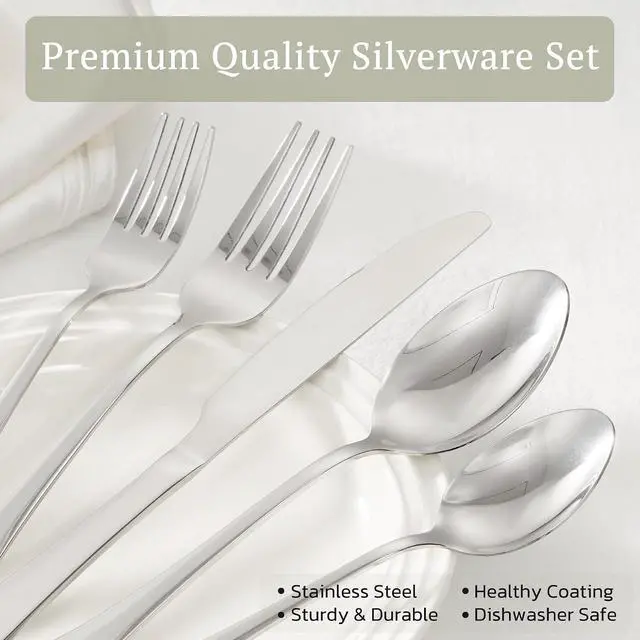 Alt view image 4 of 7 - Astercook 49-Pieces Silverware Set with Steak Knives, Tableware Set for 8 - Great Food-Grade Stainless Steel Flatware Set, Mirror-Polished Dining Utensil Set Perfect for Home & Restaurant