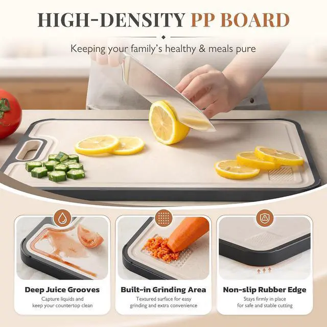 Alt view image 3 of 7 - Astercook Titanium Cutting Board for Kitchen, Dual-Sided Pure Titanium & Wheat Straw PP Cutting Boards with Juice Groove, Non-Porous Chopping Board for Meat, Fish, Vegetables & Fruit, 11.5" x 15.7"