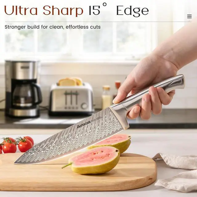 Alt view image 2 of 7 - Astercook Knife Set, 15-Piece Kitchen Knife Sets with Built-in Sharpener Block, German High Carbon Stainless Steel Knives, Dishwasher Safe, Ergonomic Full-Tang Handle, Perfect Holiday Gifts