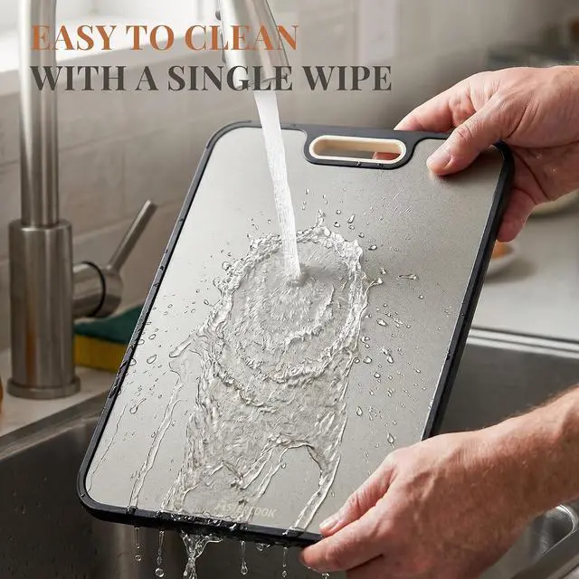 Alt view image 5 of 7 - Astercook Titanium Cutting Board for Kitchen, Dual-Sided Pure Titanium & Wheat Straw PP Cutting Boards with Juice Groove, Non-Porous Chopping Board for Meat, Fish, Vegetables & Fruit, 11.5" x 15.7"