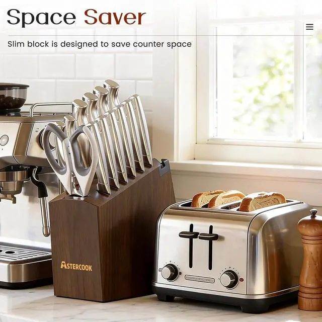 Alt view image 4 of 7 - Astercook Knife Set, 15-Piece Kitchen Knife Sets with Built-in Sharpener Block, German High Carbon Stainless Steel Knives, Dishwasher Safe, Ergonomic Full-Tang Handle, Perfect Holiday Gifts