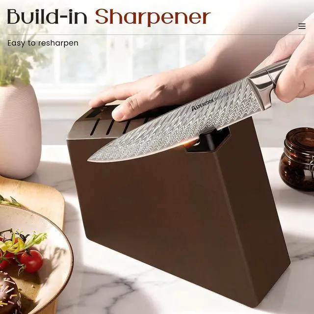 Alt view image 6 of 7 - Astercook Knife Set, 15-Piece Kitchen Knife Sets with Built-in Sharpener Block, German High Carbon Stainless Steel Knives, Dishwasher Safe, Ergonomic Full-Tang Handle, Perfect Holiday Gifts
