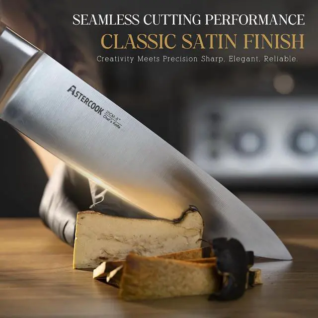 Alt view image 7 of 7 - Astercook 17-Piece Knife Block Set with Built-in Sharpener, German Stainless Steel Full Tang Kitchen Knives, Ergonomic Walnut Handle Cutlery Set for Home Cooking & fathers day gift for Dad