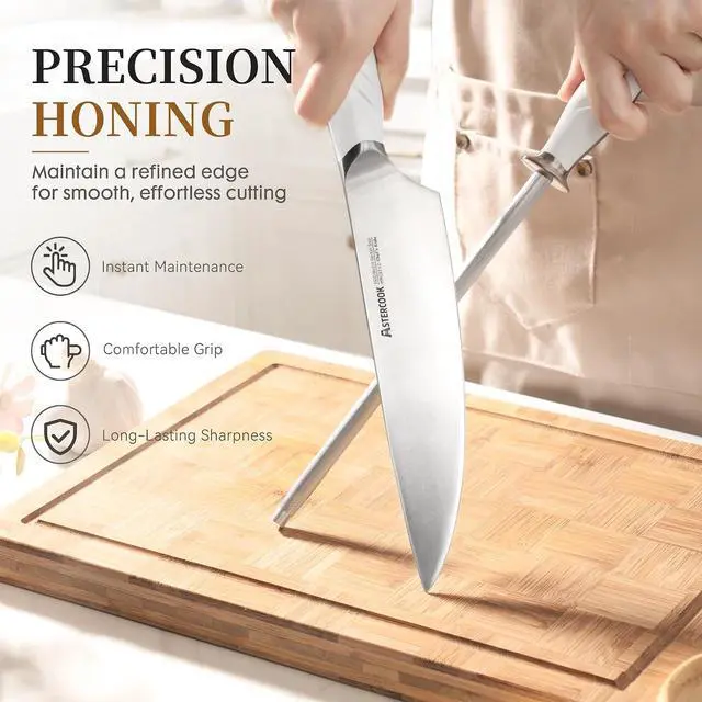 Alt view image 6 of 7 - Knife Set, Astercook Kitchen Knife Set with Block, 15 Pcs Luxurious High Carbon German Stainless Steel Knives Set with Full Tang Ergonomic Handle, Dishwasher Safe Knife Set with Sharpening Rod, White
