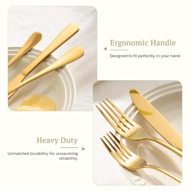 Alt view image 6 of 7 - Astercook 49-Piece Gold Silverware Set with Steak Knives, Flatware Tableware Set for 8, Great Food-Grade Stainless Steel Cutlery Set, Mirror Polished Dining Utensils Set, Perfect for Home Restaurant