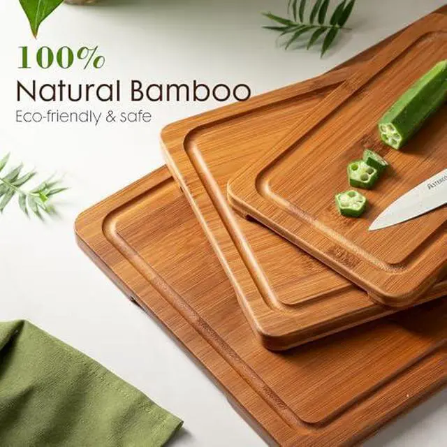 Alt view image 4 of 7 - Astercook Deep-Carbonized Bamboo Cutting Boards and 13-Piece Kitchen Knives Set