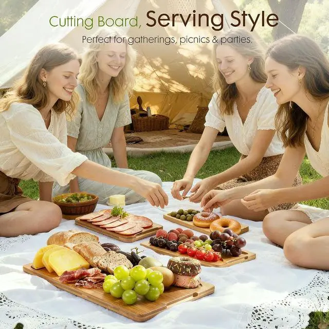 Alt view image 5 of 7 - Astercook Deep-Carbonized Bamboo Cutting Boards and 13-Piece Kitchen Knives Set