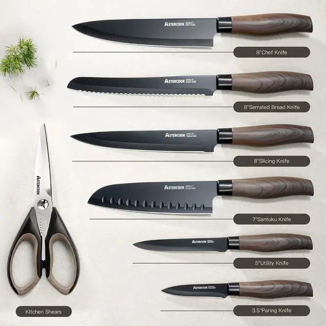 Alt view image 6 of 7 - Astercook Deep-Carbonized Bamboo Cutting Boards and 13-Piece Kitchen Knives Set