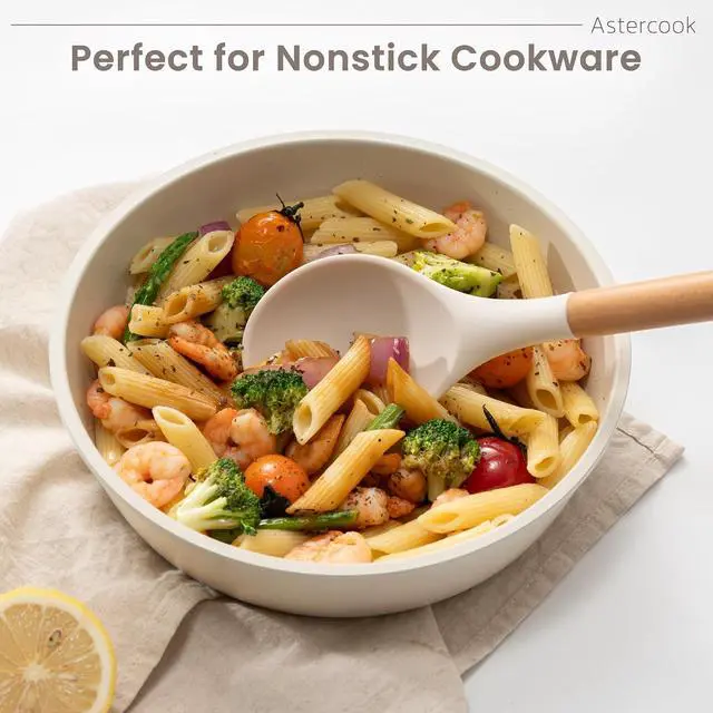 Alt view image 2 of 7 - Astercook Silicone Cooking Utensils Set, 38 PCS Kitchen Utensils Set for 446°F Heat Resistant, Food Grade Utensil Sets with Wooden Handle, Kitchen Gadgets for Nonstick Cookware BPA Free (White)