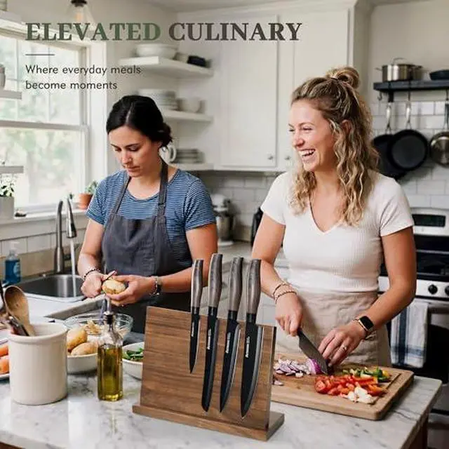 Alt view image 7 of 7 - Astercook Non Stick Pots and Pans Set Healthy Non-Toxic Titanium Induction Kitchen Cookware Sets and Astercook 13-Piece Kitchen Knife Set with Black Anti-Rust Coating Stainless Steel Chef Knives Set
