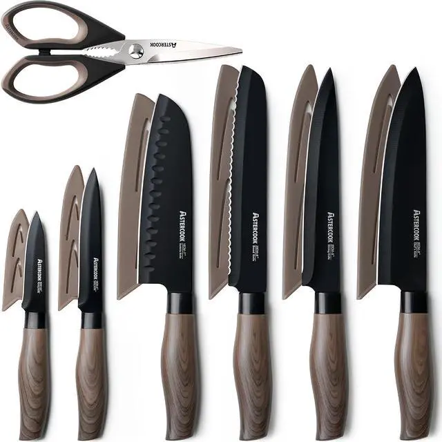 Alt view image 6 of 7 - Astercook Non Stick Pots and Pans Set Healthy Non-Toxic Titanium Induction Kitchen Cookware Sets and Astercook 13-Piece Kitchen Knife Set with Black Anti-Rust Coating Stainless Steel Chef Knives Set