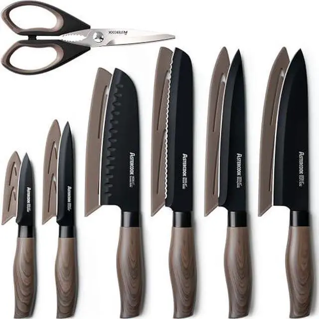 Alt view image 6 of 7 - Astercook Non Stick RV Pots and Pans Ceramic Kitchen Cookware Set and Astercook 13-Piece Kitchen Knife Set with Black Anti-Rust Coating Stainless Steel Chef Knives Set