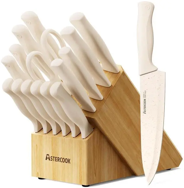 Main image of Astercook Knife Set, 17 Pieces Kitchen Knife Sets with Anti-Rust Coating & Built-in Sharpener, High Carbon German Stainless Steel Knives Block Sets, Dishwasher Safe, Perfect Holiday Gifts for Kitchen
