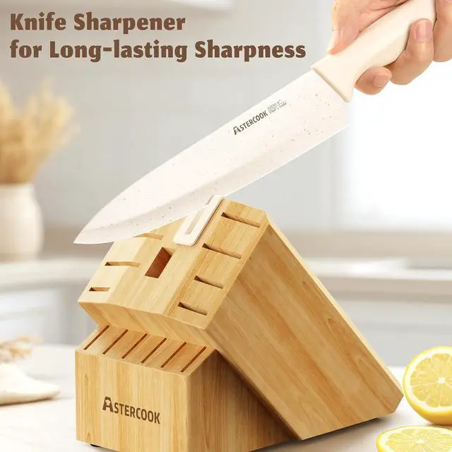 Alt view image 2 of 7 - Astercook Knife Set, 17 Pieces Kitchen Knife Sets with Anti-Rust Coating & Built-in Sharpener, High Carbon German Stainless Steel Knives Block Sets, Dishwasher Safe, Perfect Holiday Gifts for Kitchen