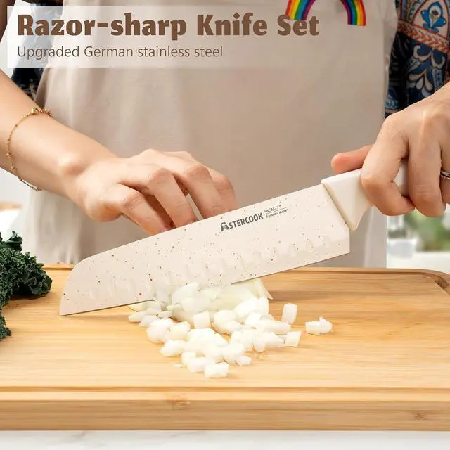 Alt view image 4 of 7 - Astercook Knife Set, 17 Pieces Kitchen Knife Sets with Anti-Rust Coating & Built-in Sharpener, High Carbon German Stainless Steel Knives Block Sets, Dishwasher Safe, Perfect Holiday Gifts for Kitchen