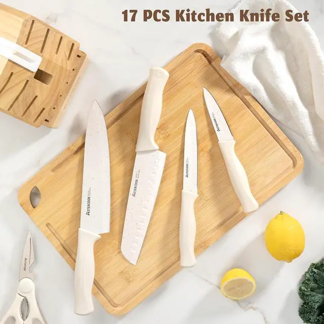 Alt view image 7 of 7 - Astercook Knife Set, 17 Pieces Kitchen Knife Sets with Anti-Rust Coating & Built-in Sharpener, High Carbon German Stainless Steel Knives Block Sets, Dishwasher Safe, Perfect Holiday Gifts for Kitchen