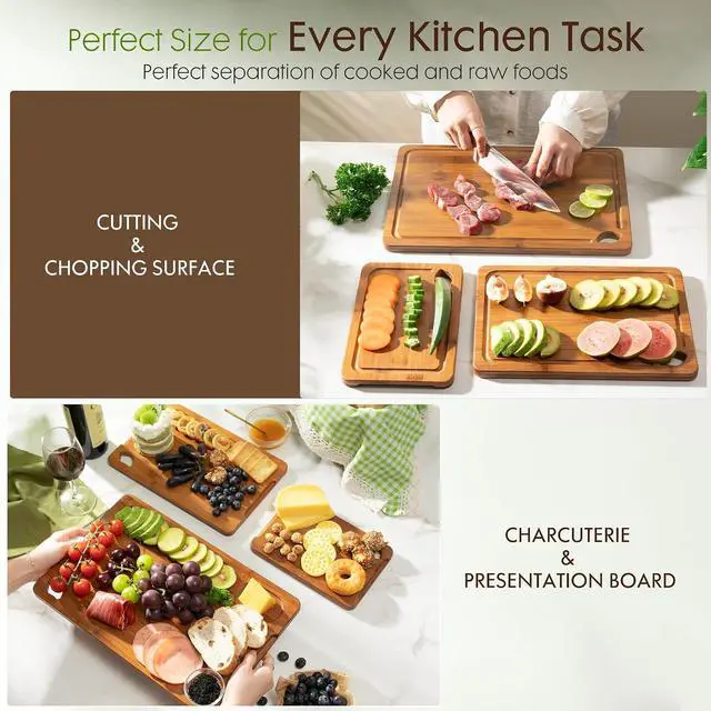 Alt view image 2 of 7 - Astercook Deep-Carbonized Bamboo Cutting Boards and 13-Piece Kitchen Knives Set