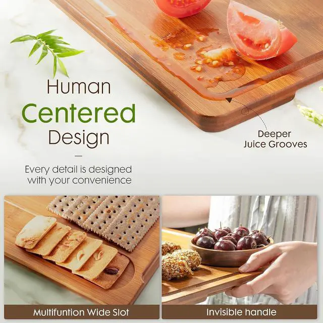 Alt view image 3 of 7 - Astercook Deep-Carbonized Bamboo Cutting Boards with 15 Pieces Kitchen Knife Set with Sharpener Block