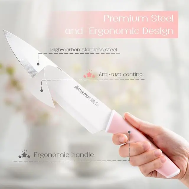 Alt view image 3 of 7 - Astercook Knife Set with Block and Sharpener 15 Pcs and 24-Piece Black Silverware Set with Steak Knives Flatware Set for 4