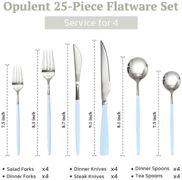 Alt view image 2 of 7 - Astercook 25-Pieces Silverware Set with Steak Knives for 4 - Great Food-Grade Stainless Steel Flatware Set, Mirror-polished Cutlery Utensil Sets, Ideal for Home Restaurant & Banquet Use Blue