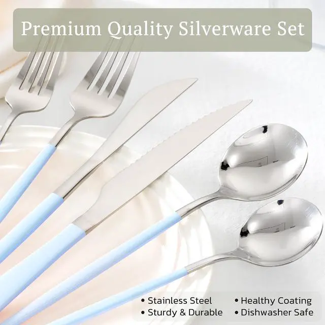 Alt view image 4 of 7 - Astercook 25-Pieces Silverware Set with Steak Knives for 4 - Great Food-Grade Stainless Steel Flatware Set, Mirror-polished Cutlery Utensil Sets, Ideal for Home Restaurant & Banquet Use Blue