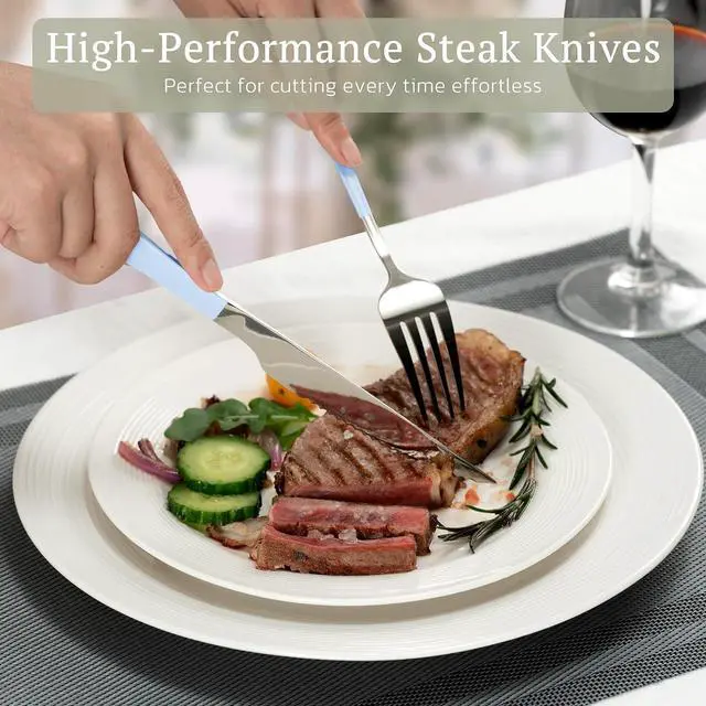 Alt view image 3 of 7 - Astercook 25-Pieces Silverware Set with Steak Knives for 4 - Great Food-Grade Stainless Steel Flatware Set, Mirror-polished Cutlery Utensil Sets, Ideal for Home Restaurant & Banquet Use Blue