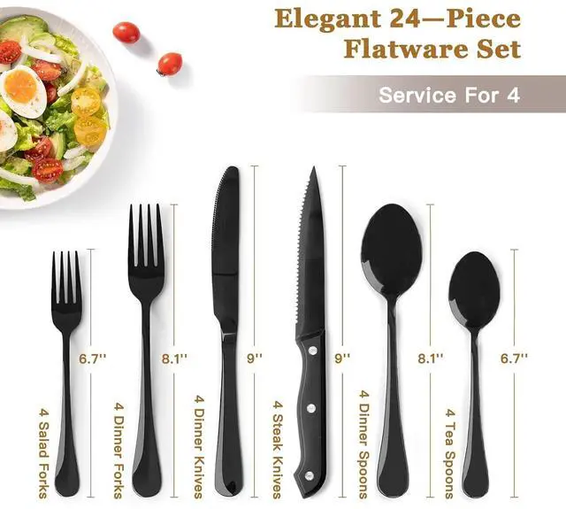 Alt view image 6 of 7 - Knife Set, Astercook 21 Pieces Knife Sets for Kitchen with Block and 24-Piece Black Silverware Set with Steak Knives