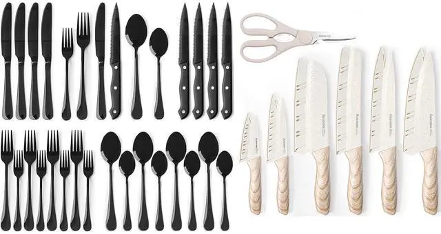 Main image of Astercook 24-Piece Black Silverware Set with Steak Knives for 4 with 13 Pieces Kitchen Knives Set