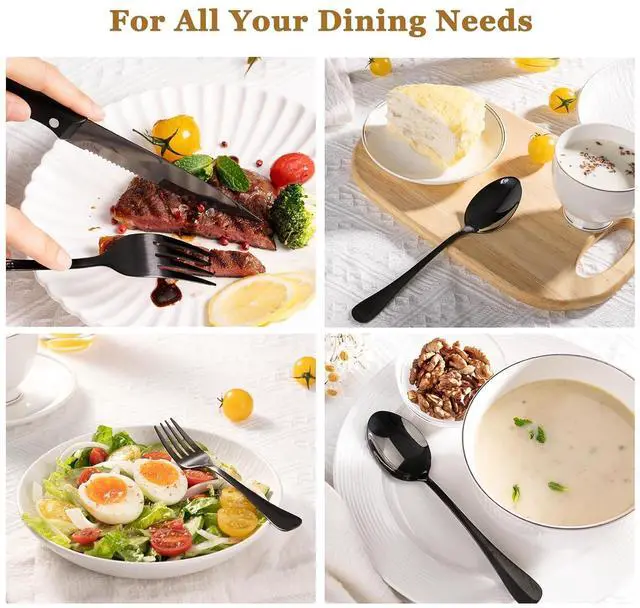 Alt view image 7 of 7 - Astercook 49-Pieces Black Silverware Set with Steak Knives, Black Flatware Set for 8, Food-Grade 410 Stainless Steel Tableware Cutlery Set, Eating Mirror Polished Utensil Set for Home Restaurant