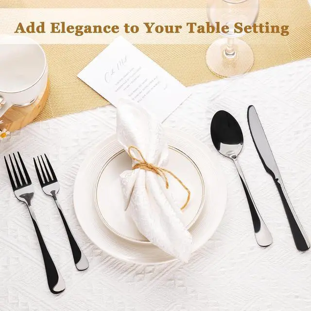 Alt view image 4 of 7 - Astercook 24-Piece Black Silverware Set with Steak Knives for 4 with 13 Pieces Kitchen Knives Set