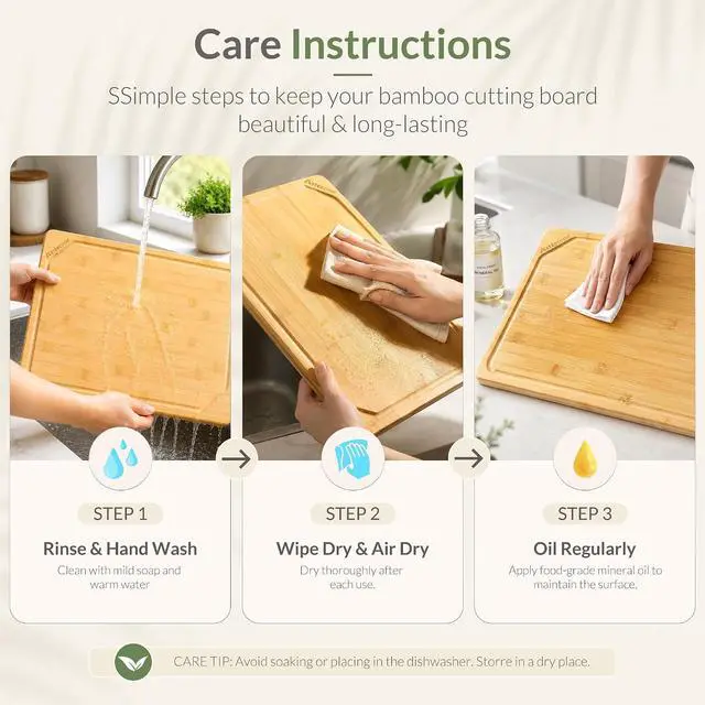 Alt view image 6 of 7 - Astercook Bamboo Cutting Board for Kitchen, Large Natural Wood Chopping Board with Juice Groove and Built-in Handles, Knife-Friendly Charcuterie Board for Meat, Vegetables, Fruit and Cheese 12" x 17"