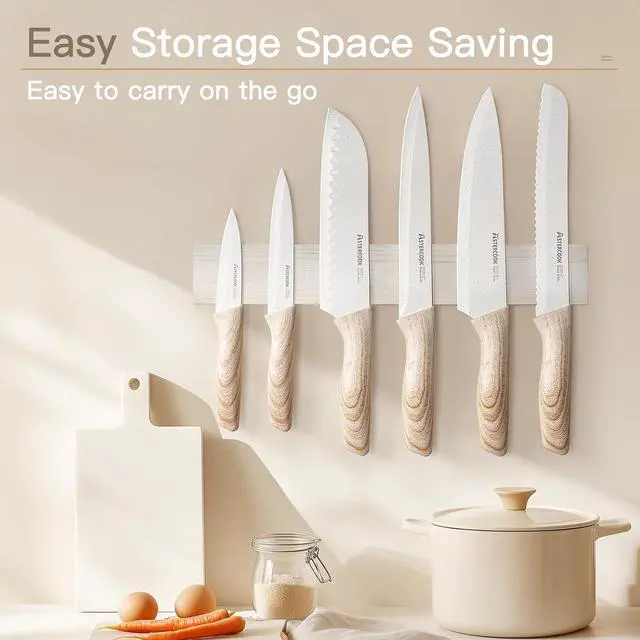 Alt view image 7 of 7 - Astercook 15 Pcs Knife Set with Block and Sharpener Ceramic Coating 13 Pieces Kitchen Knives Set with 6 Blade Guards