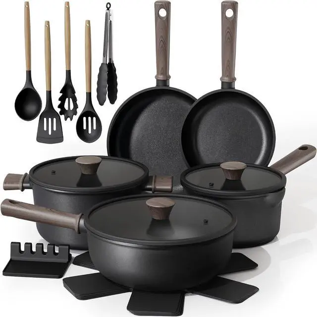 Main image of Astercook 18-Piece Pots and Pans Set, Black Titanium Induction Nonstick Cookware Set, Oven Safe to 480°F, Induction Compatible & Dishwasher Safe, Kitchen Cooking Set for RV Trips, Camping and Picnic