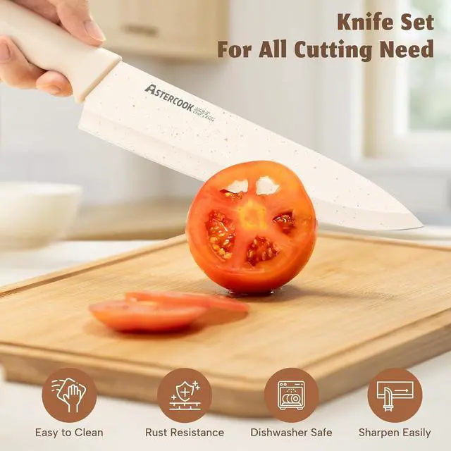 Alt view image 3 of 7 - Astercook Knife Set, 17 Pieces Kitchen Knife Sets with Anti-Rust Coating & Built-in Sharpener, High Carbon German Stainless Steel Knives Block Sets, Dishwasher Safe, Perfect Holiday Gifts for Kitchen