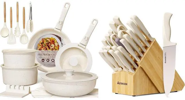 Main image of Astercook 21 Pcs Pots and Pans Set Non Stick and 22-Piece Kitchen Knife Set with Block and Sharpener