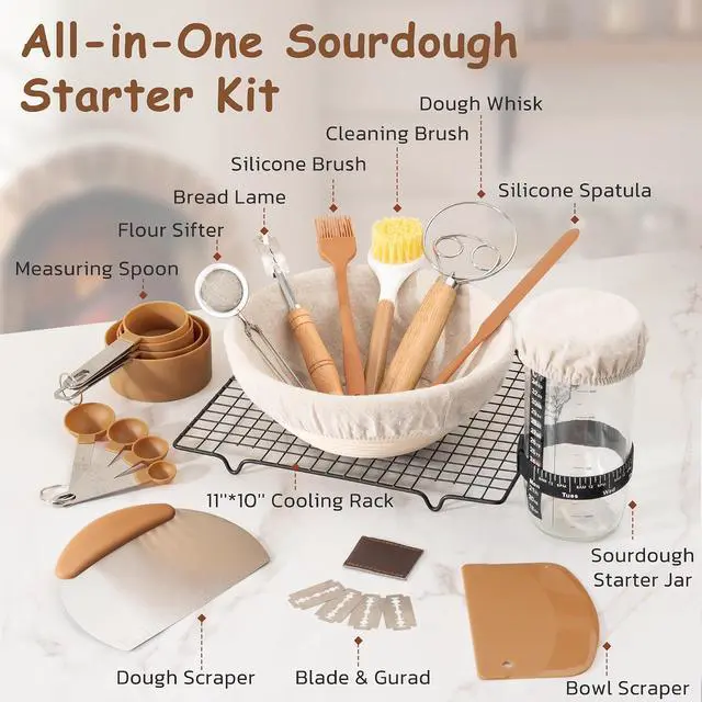 Alt view image 2 of 7 - Astercook 56-Piece Sourdough Starter Kit, Sourdough Bread Baking Supplies with Round & Oval Banneton Bread Proofing Baskets, Bread Making Kit - Perfect Baking Gifts for Beginners & Home Bakers