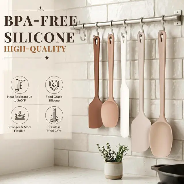 Alt view image 7 of 7 - Astercook 5-Piece Silicone Spatula Set, 560°F Heat Resistant Rubber Spatulas with Stainless Steel Core, Nonstick Safe & Dishwasher Safe Baking Spatula Set for Cooking & Mixing, Macaron Pastel Colors