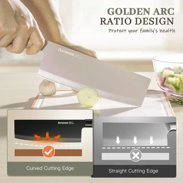 Alt view image 5 of 7 - Astercook Knife Set, 6-Piece Kitchen Knives Set with Block & Non-Stick Healthy Coating, Stainless Steel Chef Knives with Anti-Slip Ergonomic Handle, Dishwasher Safe, Perfect Kitchen Home Gifts, Beige