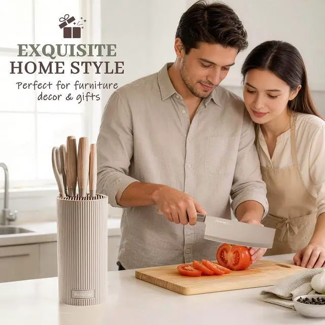 Alt view image 4 of 7 - Astercook Knife Set, 6-Piece Kitchen Knives Set with Block & Non-Stick Healthy Coating, Stainless Steel Chef Knives with Anti-Slip Ergonomic Handle, Dishwasher Safe, Perfect Kitchen Home Gifts, Beige