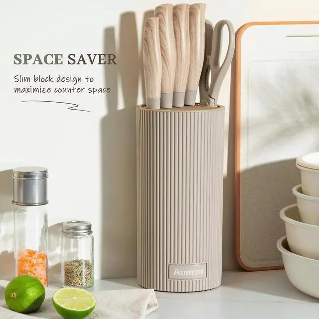 Alt view image 7 of 7 - Astercook Knife Set, 6-Piece Kitchen Knives Set with Block & Non-Stick Healthy Coating, Stainless Steel Chef Knives with Anti-Slip Ergonomic Handle, Dishwasher Safe, Perfect Kitchen Home Gifts, Beige