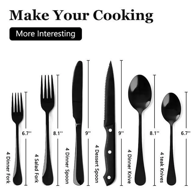 Alt view image 2 of 4 - Kitchen cutlery set, 30pcs cutlery set, including steak knife, spoon, fork and 6-piece knife set
