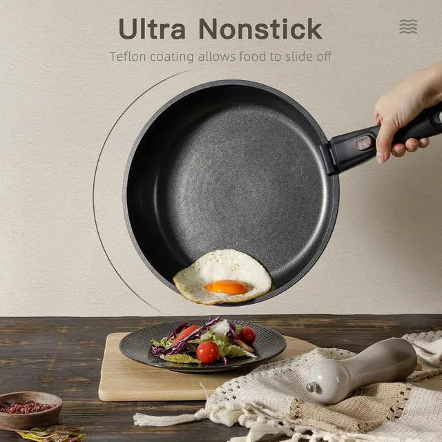 Alt view image 3 of 7 - Astercook 22 Piece Pots and Pans Set Non Stick, Cookware Set with Detachable Handles, Induction Compatible & Oven Safe, Stackable Space-Saving Kitchen Cooking Set for RV, Camping & Home, Black