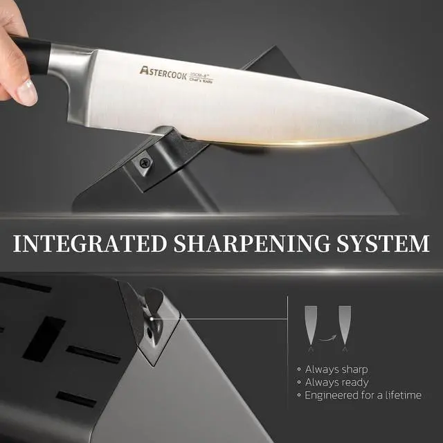 Alt view image 3 of 7 - Astercook 14-Piece Knife Set with Block and Built-in Sharpener, Professional Full-Tang Kitchen Knife Set, Sleek Black Design for Modern Kitchens and Housewarming Gifts