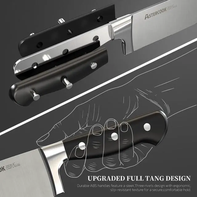Alt view image 4 of 7 - Astercook 14-Piece Knife Set with Block and Built-in Sharpener, Professional Full-Tang Kitchen Knife Set, Sleek Black Design for Modern Kitchens and Housewarming Gifts