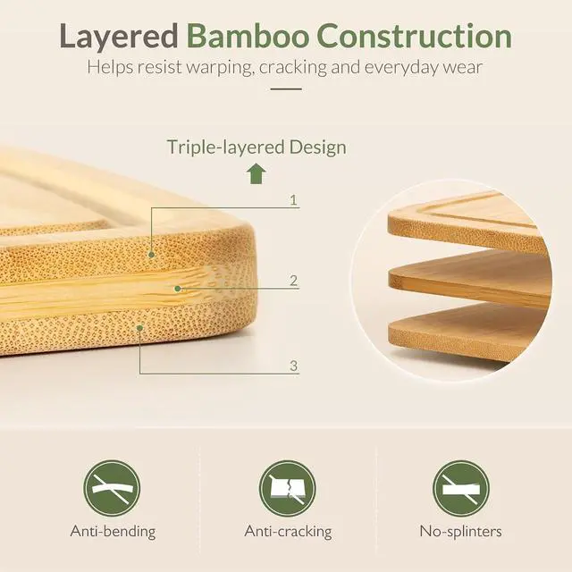 Alt view image 5 of 7 - Astercook 4-Piece Bamboo Cutting Board Set with Holder, Natural Wood Cutting Boards with Juice Grooves and Easy-Grip Handles, Kitchen Chopping Boards for Prep and Serving