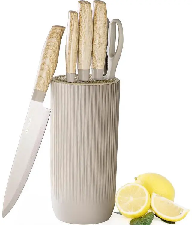 Main image of Astercook 5 Piece Knife Set, Khaki Knives Blcok Sets for Kitchen, Dishwasher Safe Stainless Steel Chef Knife Set with Healthy Anti-Rust Coating, Perfect Holiday Gifts for Kitchen