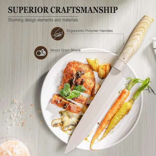 Alt view image 2 of 7 - Astercook 5 Piece Knife Set, Khaki Knives Blcok Sets for Kitchen, Dishwasher Safe Stainless Steel Chef Knife Set with Healthy Anti-Rust Coating, Perfect Holiday Gifts for Kitchen