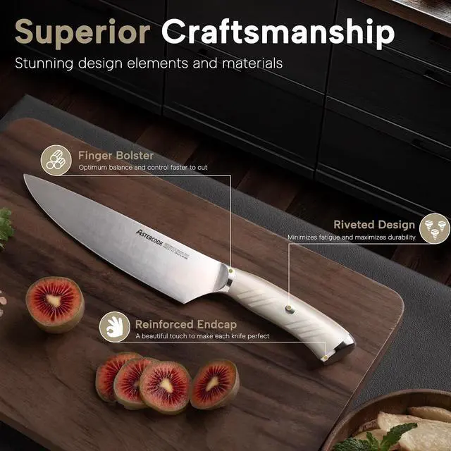 Alt view image 2 of 7 - Astercook Kitchen Knife Sets,15-Piece Full Tang Knife Set with Block,German Stainless Steel Knives Sets for Cutting and Cooking,Dishwasher Safe White