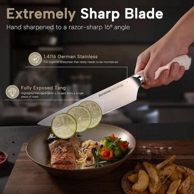 Alt view image 3 of 7 - Astercook Kitchen Knife Sets,15-Piece Full Tang Knife Set with Block,German Stainless Steel Knives Sets for Cutting and Cooking,Dishwasher Safe White